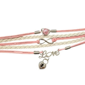 Love Infinity Locket Charm Faux Leather Multi-layered Bracelet